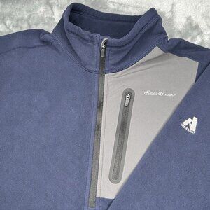 Eddie Bauer Half Zip Fleece Mens XL First Ascent Zip Pocket Blue Gray Outdoors